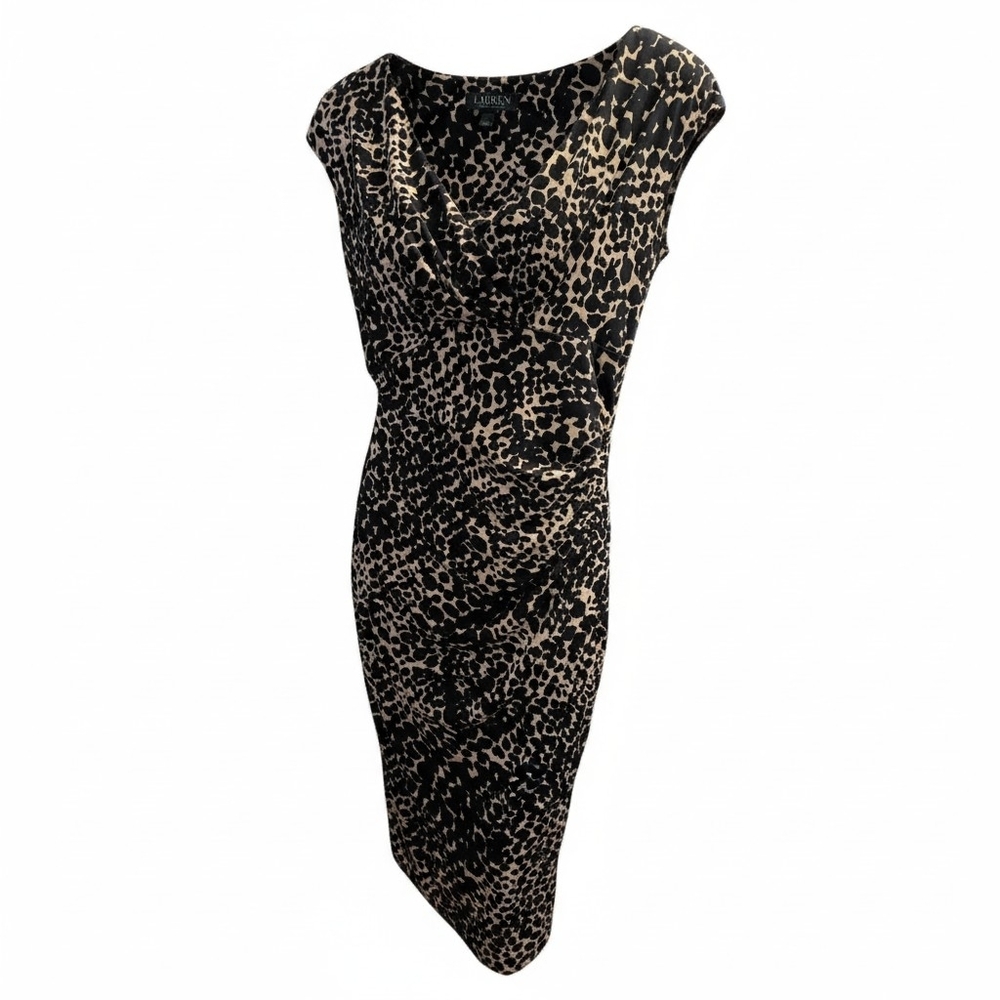 🔴Ralph Lauren Black & Cream Animal Print Midi Dress